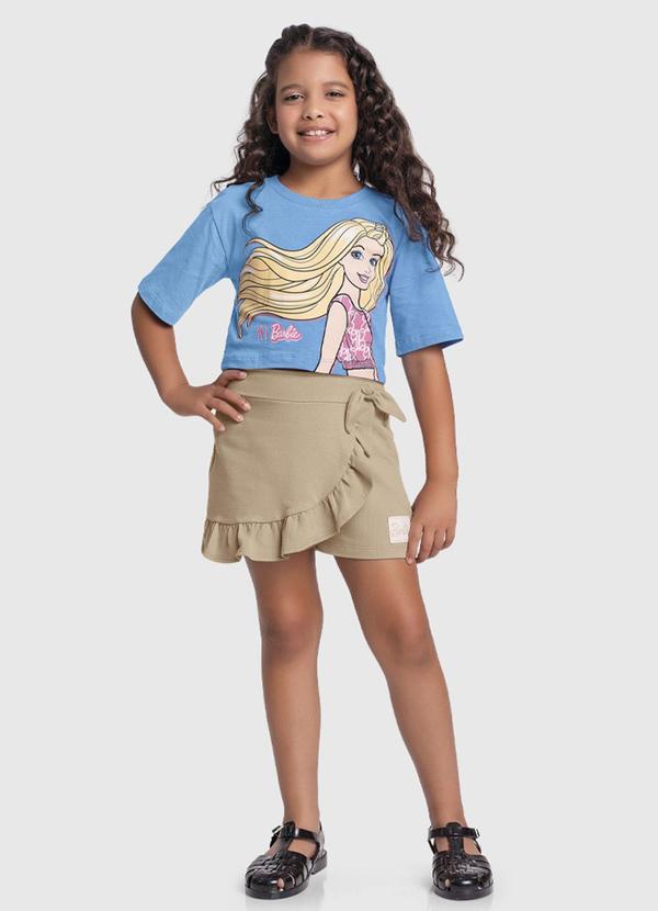 Fakini Kids - Conjunto Blusa e Short Saia Barbie Azul