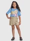 Fakini Kids - Conjunto Blusa e Short Saia Barbie Bege - variação: Azul