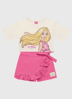 Fakini Kids - Conjunto Blusa e Short Saia Barbie Bege - FAKINI KIDS