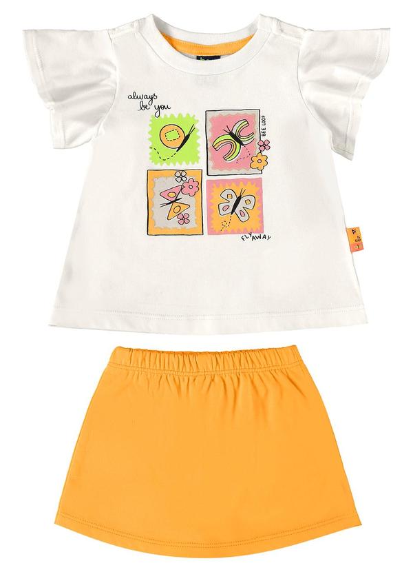 Bee Loop - Conjunto Blusa e Short-Saia Bebê Bege