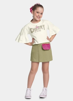 Fakini Kids - Conjunto Blusa e Short Saia Bege - FAKINI KIDS