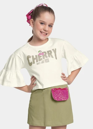 Fakini Kids - Conjunto Blusa e Short Saia Bege - FAKINI KIDS
