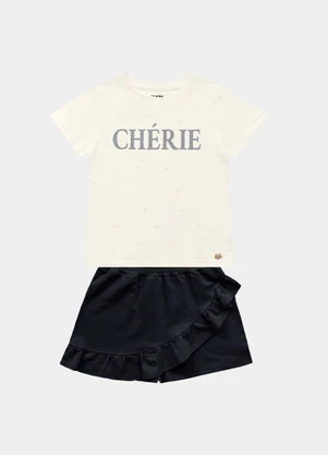 Fakini Kids - Conjunto Blusa e Short Saia Bege - FAKINI KIDS