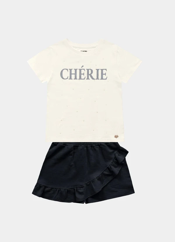 Fakini Kids - Conjunto Blusa e Short Saia Bege