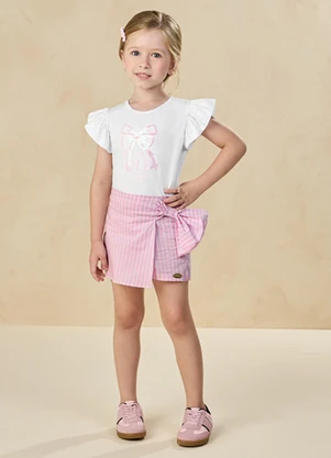 Milli e Nina - Conjunto Blusa e Short Saia Branco - MILLI E NINA