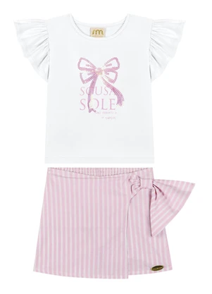 Milli e Nina - Conjunto Blusa e Short Saia Branco - MILLI E NINA