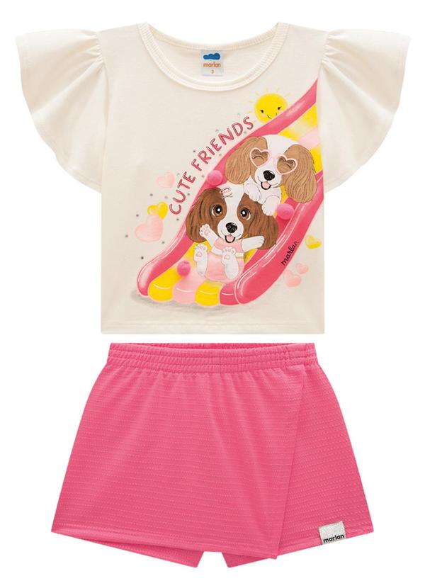 Marlan - Conjunto Blusa e Short Saia Cute Friends Bege 2