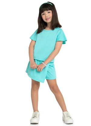 Marlan - Conjunto Blusa e Short Saia em Cotton Azul - MARLAN