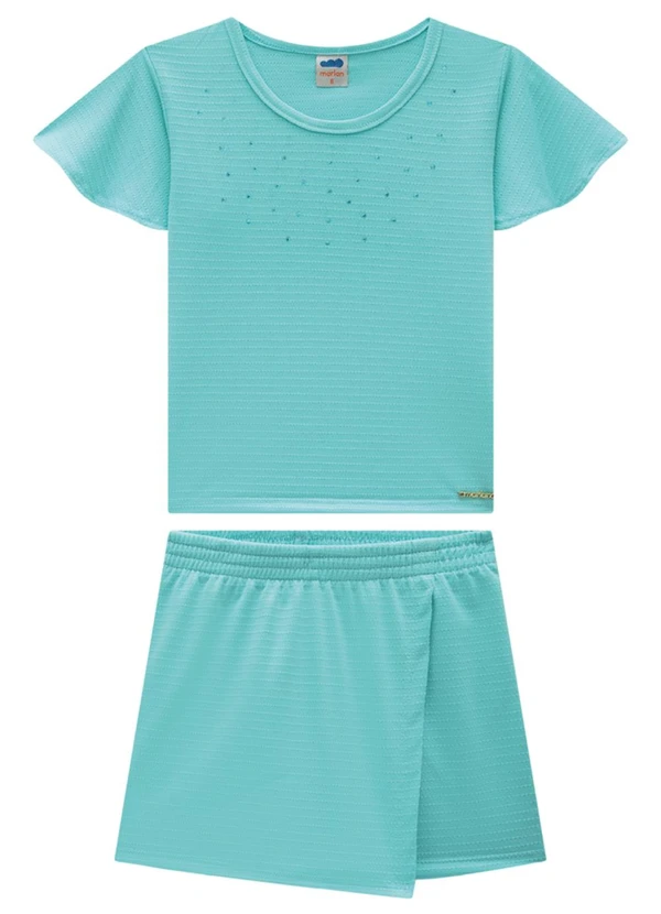 Marlan - Conjunto Blusa e Short Saia em Cotton Azul 2