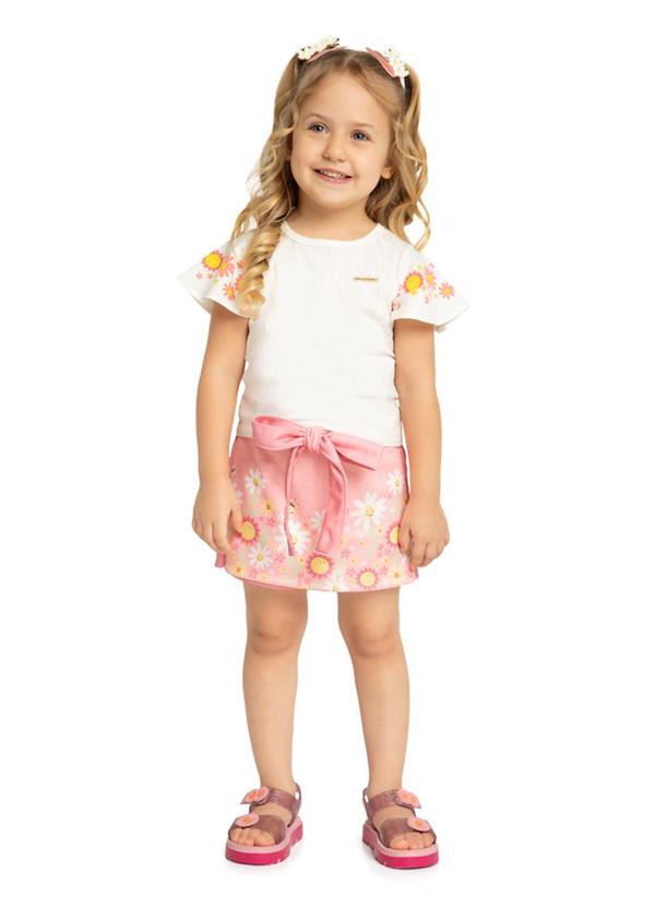 Marlan - Conjunto Blusa e Short Saia em Malha Bege