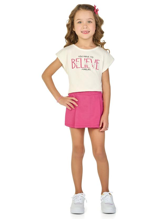 Marlan - Conjunto Blusa e Short Saia em Moletinho Bege