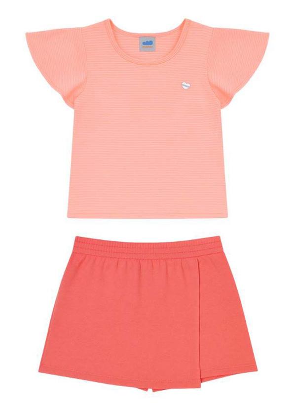 Marlan - Conjunto Blusa e Short-Saia em Moletinho Laranja
