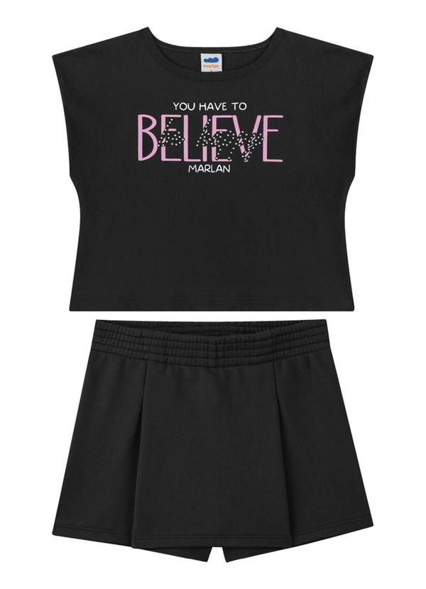 Marlan - Conjunto Blusa e Short Saia em Moletinho Preto 1