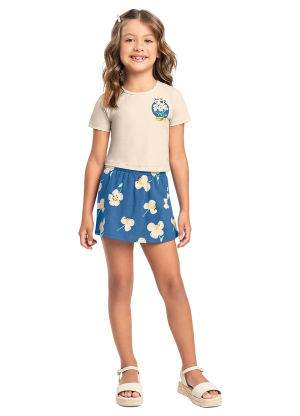 Bee Loop - Conjunto Blusa e Short-Saia Infantil Bee Loop Bege
