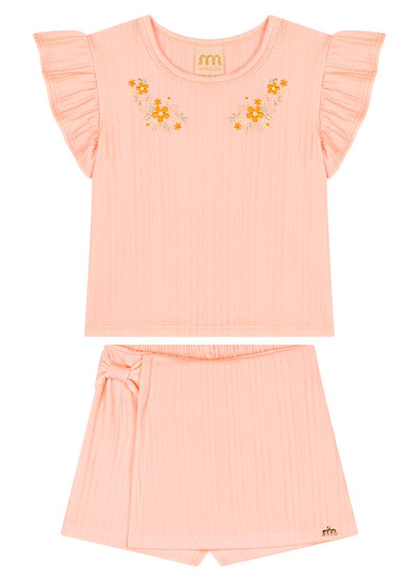 Milli e Nina - Conjunto Blusa e Short/Saia Jacquard Rosa