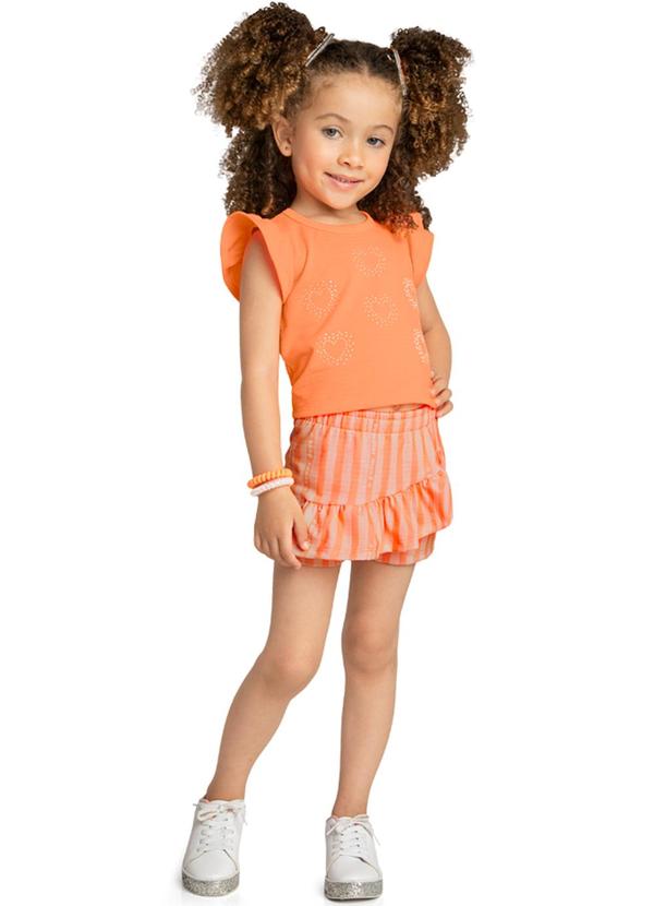 Marlan - Conjunto Blusa e Short Saia Listrado Laranja