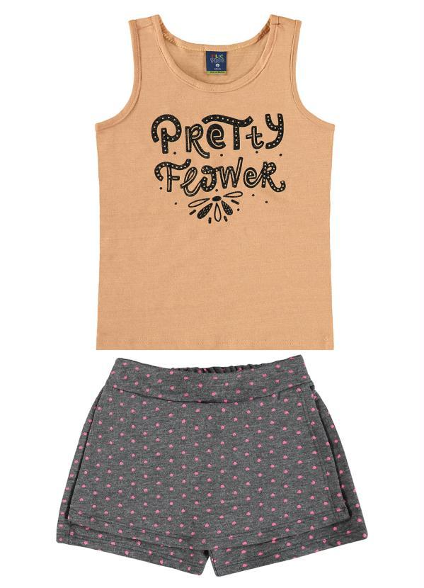 Plic Ploc - Conjunto Blusa e Short Saia Marrom