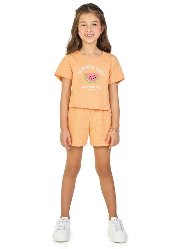 Marlan - Conjunto Blusa e Short Saia Moletinho Laranja