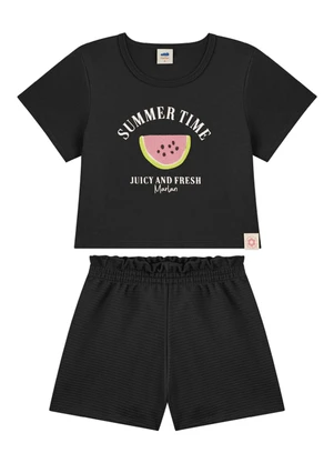 Marlan - Conjunto Blusa e Short Moletinho Preto - MARLAN