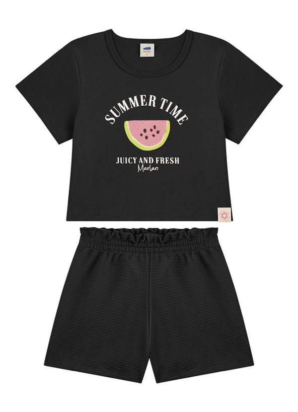 Marlan - Conjunto Blusa e Short Moletinho Preto