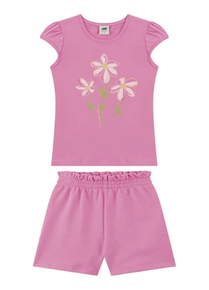 Marlan - Conjunto Blusa e Short Saia Moletinho Rosa - MARLAN