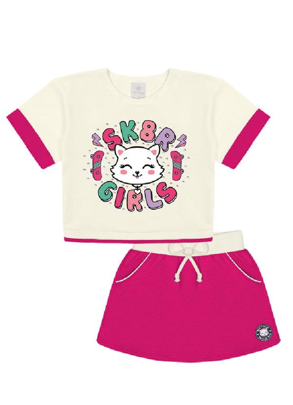 Abrange - Conjunto Blusa e Short-Saia Natural Multicores