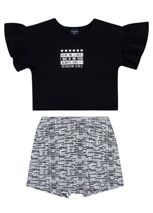 Guloseima - Conjunto Blusa e Short-Saia Preto - GULOSEIMA