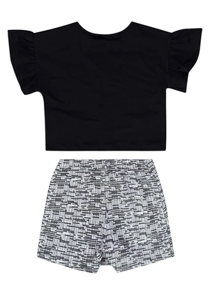 Guloseima - Conjunto Blusa e Short-Saia Preto - GULOSEIMA