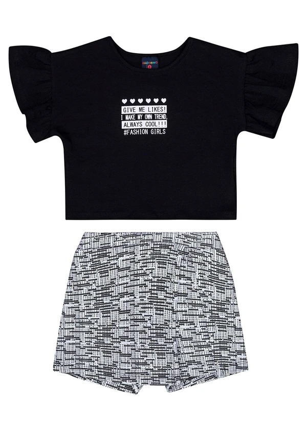 Guloseima - Conjunto Blusa e Short-Saia Preto