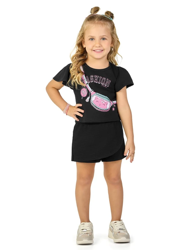 Marlan - Conjunto Blusa e Short Saia Preto