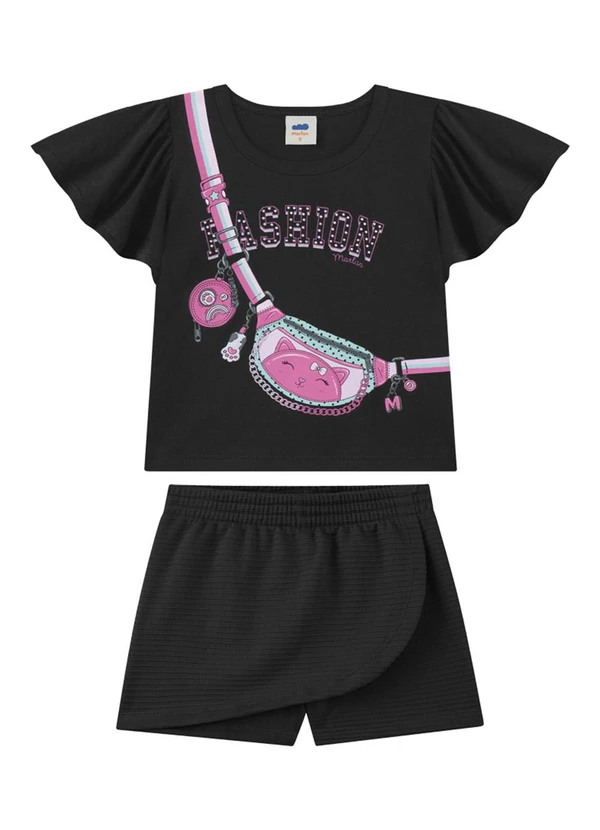 Marlan - Conjunto Blusa e Short Saia Preto 2