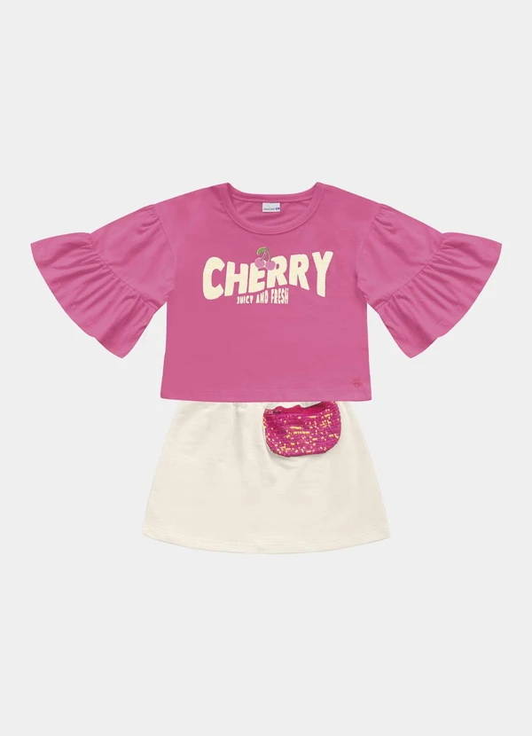 Fakini Kids - Conjunto Blusa e Short Saia Rosa