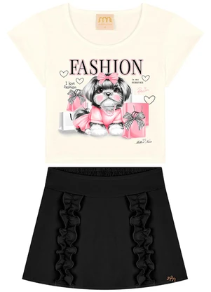 Milli e Nina - Conjunto Blusa e Short/Saia Twill Giorno Preto - MILLI E NINA