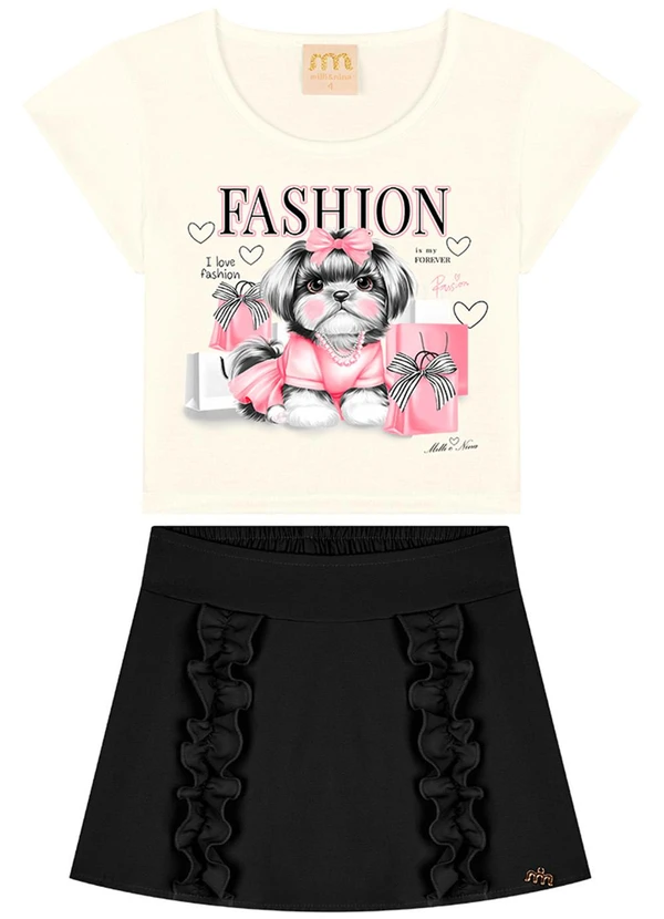 Milli e Nina - Conjunto Blusa e Short/Saia Twill Giorno Preto