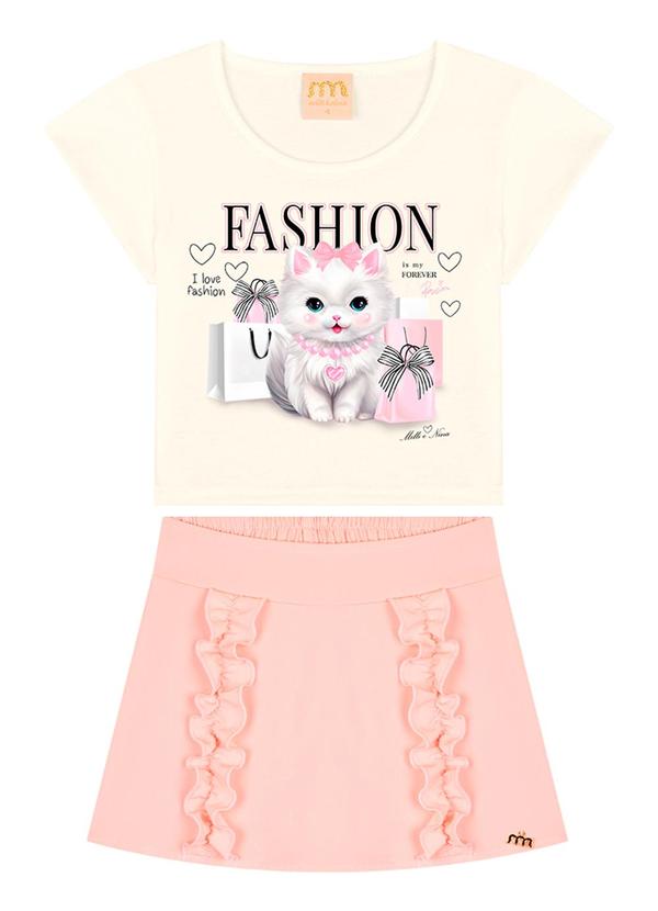 Milli e Nina - Conjunto Blusa e Short/Saia Twill Giorno Rosa 2