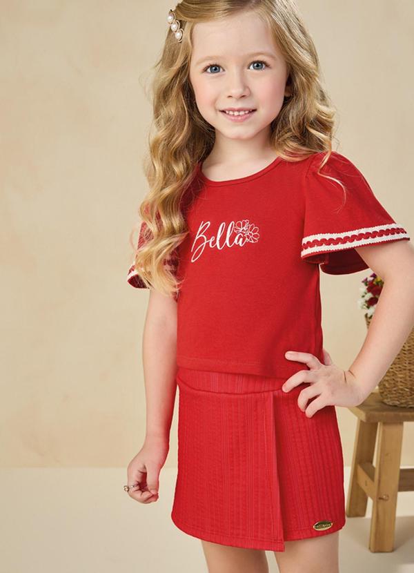 Milli e Nina - Conjunto Blusa e Short/ Saia Vermelho 2