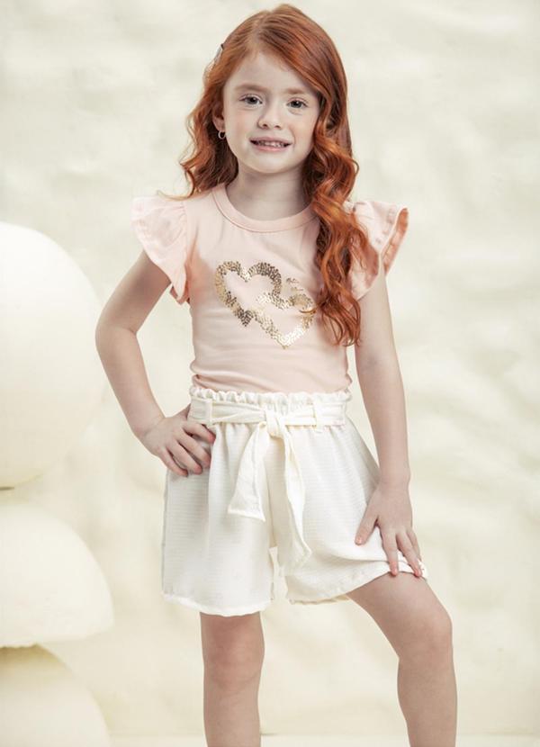 Milli e Nina - Conjunto Blusa e Shorts Alfaiataria Poá Rosa