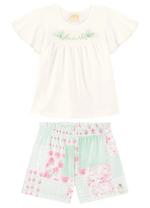 Milli e Nina - Conjunto Blusa e Shorts Aplique de Organza Bege - MILLI E NINA