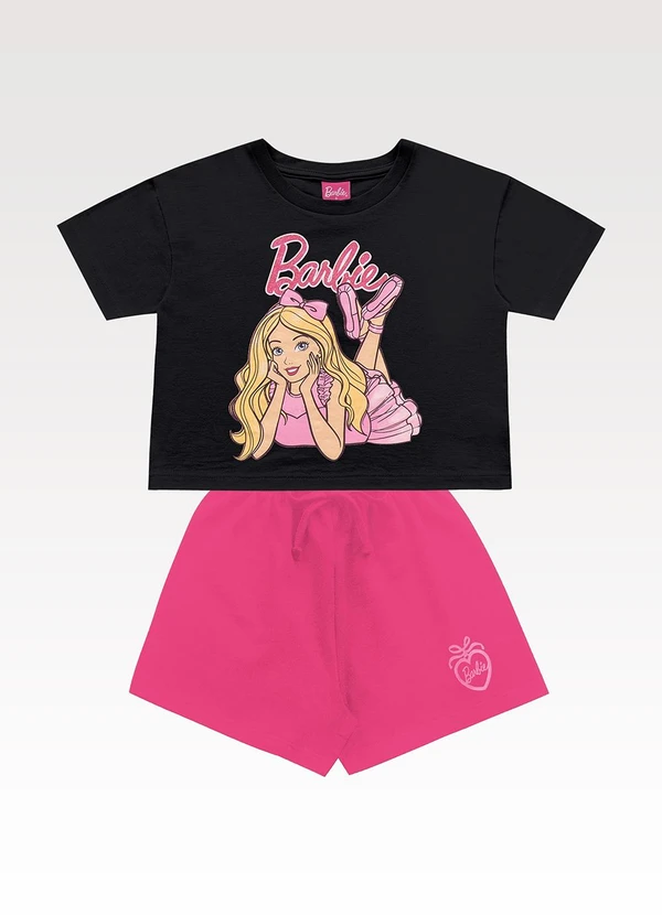 Fakini Kids - Conjunto Blusa e Shorts Barbie Preto