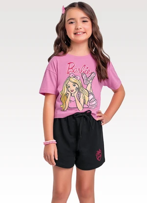 Fakini Kids - Conjunto Blusa e Shorts Barbie Rosa - FAKINI KIDS