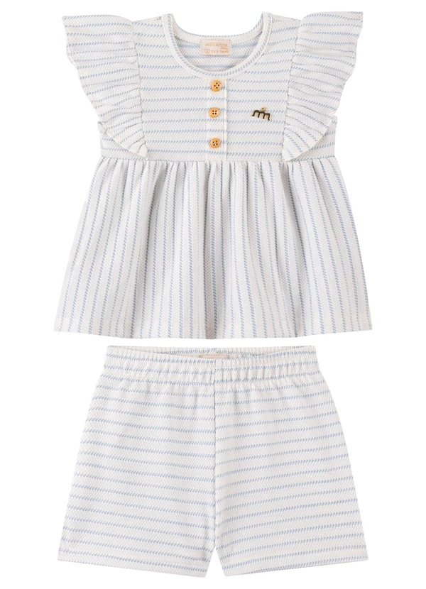 Milli e Nina - Conjunto Blusa e Shorts Bebê Malha Listrada Azul