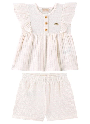 Milli e Nina - Conjunto Blusa e Shorts Bebê Malha Listrada Rosa - MILLI E NINA