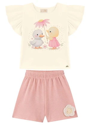 Milli e Nina - Conjunto Blusa e Shorts Bebê Menina Strass Bege - MILLI E NINA