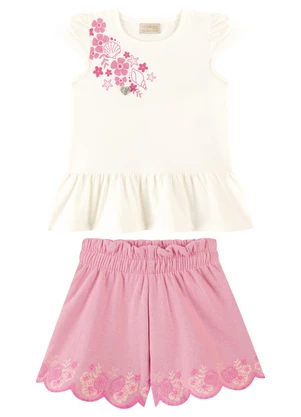Milli e Nina - Conjunto Blusa e Shorts Bebê Recorte Laser Bege - MILLI E NINA