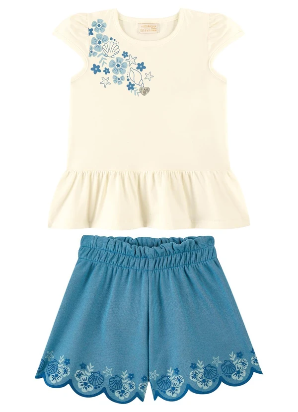Milli e Nina - Conjunto Blusa e Shorts Bebê Recorte Laser Bege
