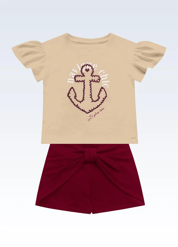 Fakini Kids - Conjunto Blusa e Shorts Bege