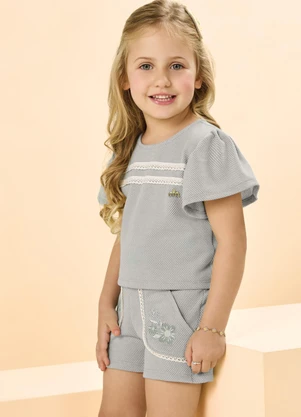 Milli e Nina - Conjunto Blusa e Shorts Bordado Verde - MILLI E NINA