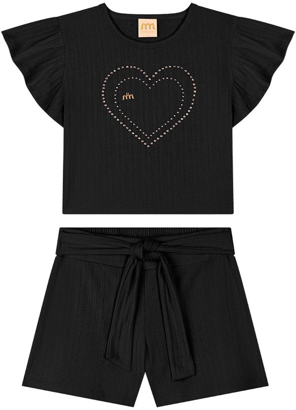 Milli e Nina - Conjunto Blusa e Shorts Canelado Preto