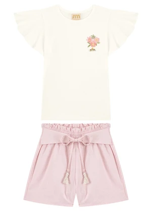 Milli e Nina - Conjunto Blusa e Shorts com Barbicacho Bege - MILLI E NINA