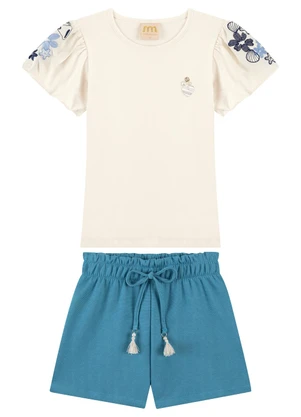 Milli e Nina - Conjunto Blusa e Shorts com Barbicacho Bege - MILLI E NINA